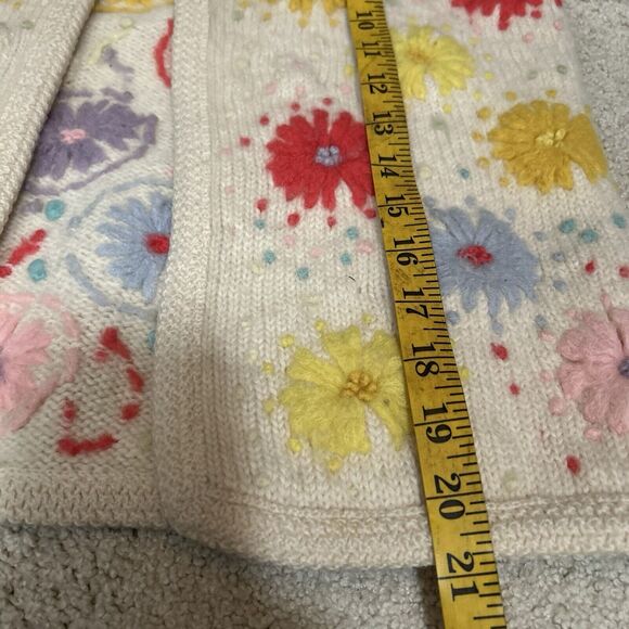 VTG Lilly of California Wool Cardigan Sweater Cream Floral Hippie Women's Large - Picture 7 of 7
